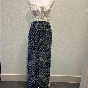 Charlotte Russe Blue and White Smocked Maxi Skirt
